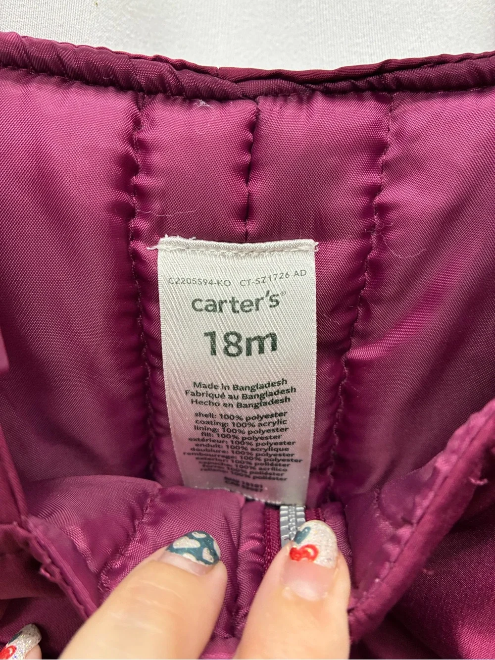 Carters girls 18 months snow bibs overalls snow pants purple winter